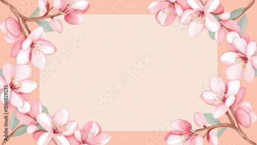 Elegant Floral Frame with Almond Blossom, Perfect for Text and Design Elements, Watercolor Style