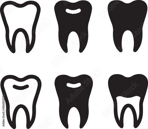Dental Tooth Icon Black Silhouette, Tooth Silhouette Vector Black and White