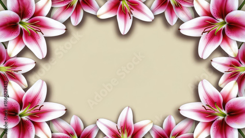 Elegant Floral Frame with Pink Lilies and Copy Space for Text, Perfect for Greetings and Invitations