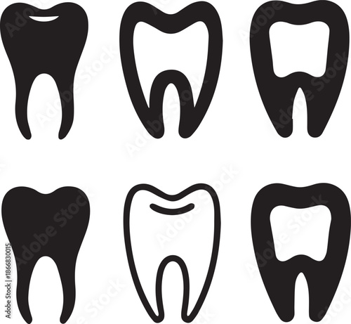 Dental Tooth Icon Black Silhouette, Tooth Silhouette Vector Black and White