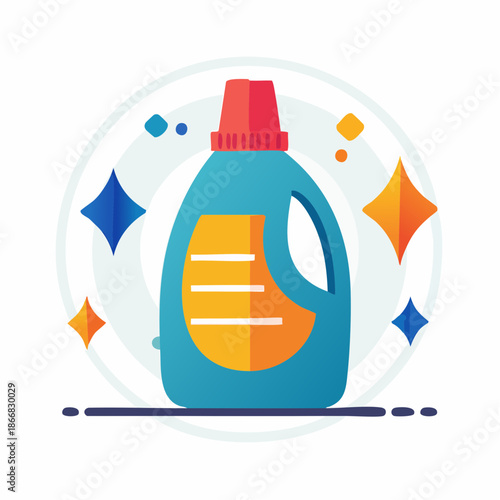 Cleanliness represented by a bottle of liquid detergent with sparkling stars