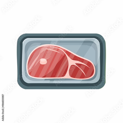 Raw steak in a plastic tray, ready for cooking or refrigeration, featuring a marbled cut of beef for a delicious meal