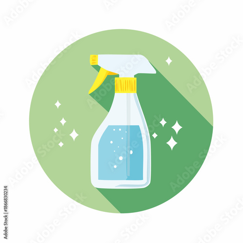 Cleaning spray bottle with sparkling effect, symbolizing hygiene and freshness for home and commercial use