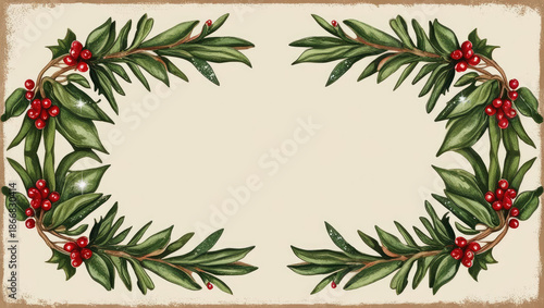 Festive Mistletoe Frame with Berries and Copy Space, Perfect for Holiday Greetings and Seasonal Designs