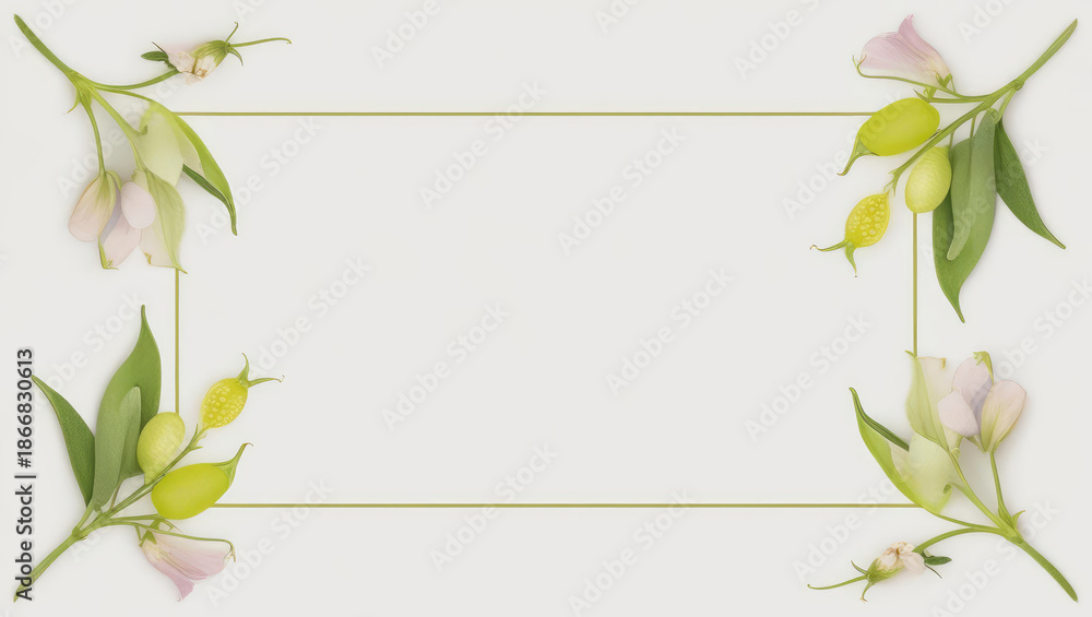Fototapeta premium Floral Frame with Honeydew and Sweet Pea Flowers, Perfect for Text Overlay and Creative Designs