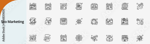 seo marketing icon set, digital strategy and search engine optimization vector
