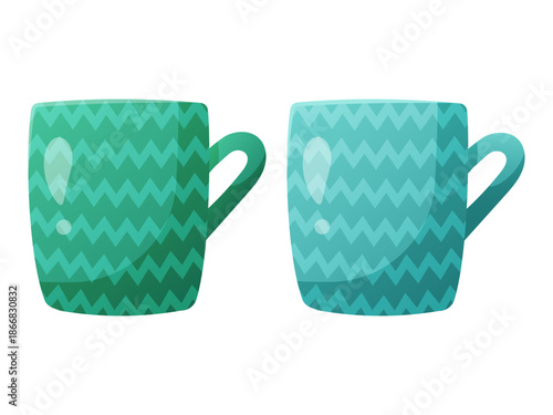 two ceramic cups with geometric pattern.