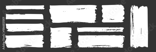 Frame brush rectangle set. Frame rectangle border brush stroke with chalk rough line square scratch shape. Hand drawn rough grunge texture black ink background. Vector illustration