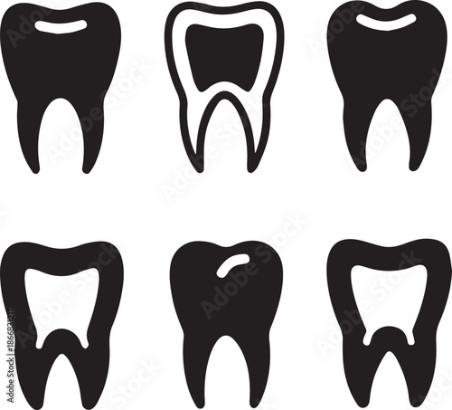 Dental Tooth Icon Black Silhouette, Tooth Silhouette Vector Black and White