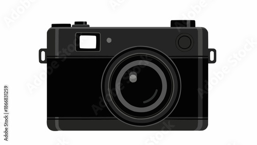 Classic Black Retro Film Camera Front View Isolated.