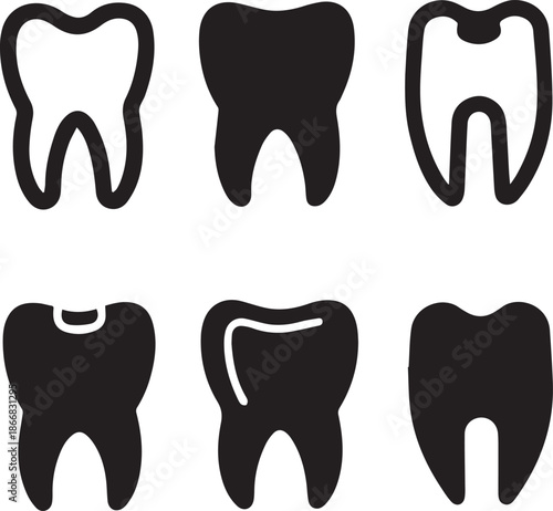 Dental Tooth Icon Black Silhouette, Tooth Silhouette Vector Black and White