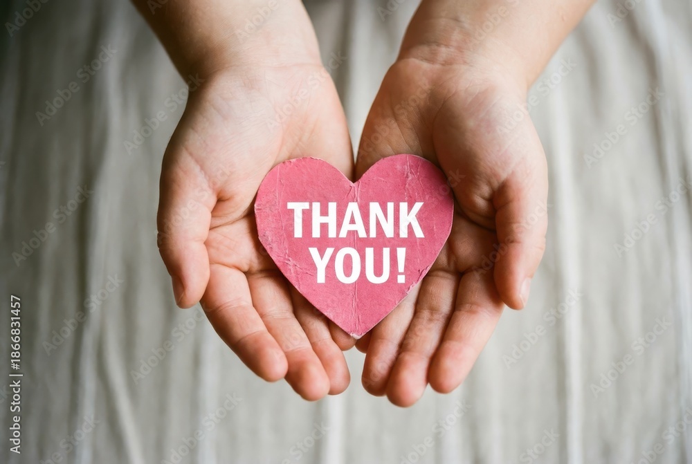Fototapeta premium Gratitude, thank you gesture, heart shape, pink, hands holding