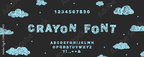 Playful crayon letters and childlike English alphabet. Chalk texture for creative education or classroom graphics. Vector illustration