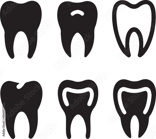 Dental Tooth Icon Black Silhouette, Tooth Silhouette Vector Black and White