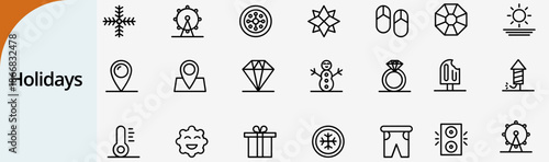 holidays icon set, seasonal celebrations and vacation travel vector illustration design