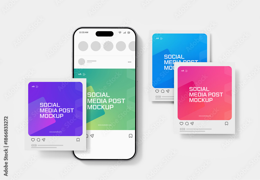 Phone Screen Social Media Post Design Mockup Stock Template | Adobe Stock