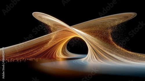 Abstract Black Gold Fluid Particles Weaving Dynamic Cross Structure