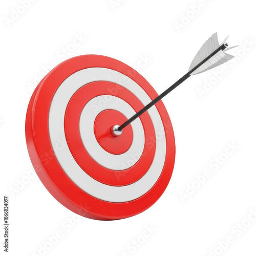 Target with arrow hit center isolated on transparent background