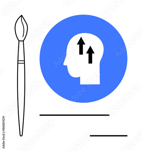 Creative thinking concept. Brush and head silhouette artistic growth and innovation. Creative thinking is ideal for art education, personal development, and design projects. Broad include innovation