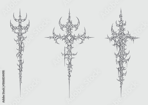 Neo-Tribal Cybersigilism Vector Set: Gothic Futuristic Linework, Occult Tattoo Core Symbols, Modern Cyberpunk Patterns for Streetwear, Clothing Brand Graphics, T-Shirt Design & Edgy Vector