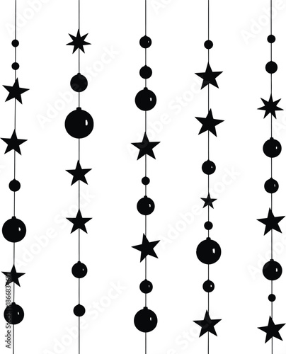 Silhouettes of stars and orbs in vertical lines