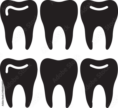 Dental Tooth Icon Black Silhouette, Tooth Silhouette Vector Black and White