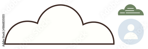 Cloud computing, data storage, user access, networking, online platforms, technology systems. An outlined cloud shape next to a user profile icon. Cloud computing and data storage concept