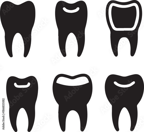Dental Tooth Icon Black Silhouette, Tooth Silhouette Vector Black and White