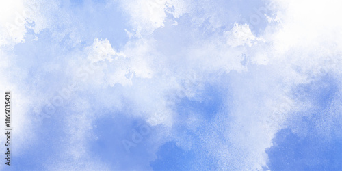 Abstract white and blue isolated cloud cumulus clouds. blue aquarelle painted realistic fog or mist smoky textured canvas design. White and ash messy wall stucco texture background.	