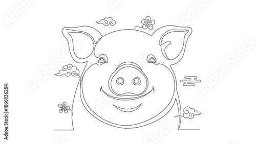 happy pig face with flowers