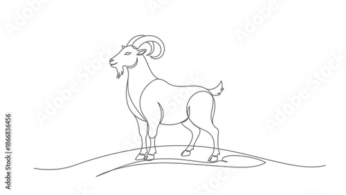 line drawing of a standing ram