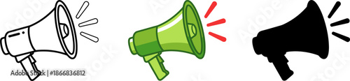 Megaphone or loudspeaker icon collection for announcement and marketing.