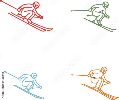 Black baseball and hockey player silhouettes alongside winter ski vectors illustrate men and women athletes in competition action