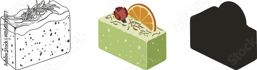 Handmade organic matcha green tea soap bar with dried orange and rose