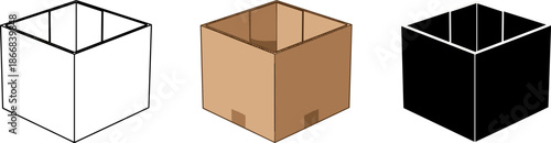 Open empty cardboard box for shipping, packaging, and logistics concept