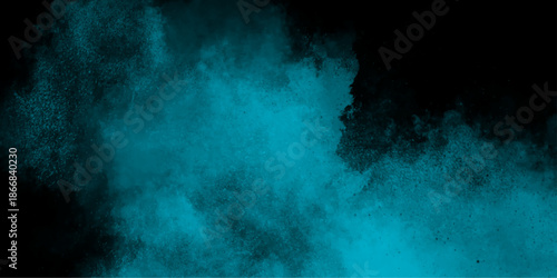 Abstract sea green watercolor hand painted art victor illustration. Dark green painted smoky textured teal color powder explosion. Steam explosion green smoke or fog isolated on black background.