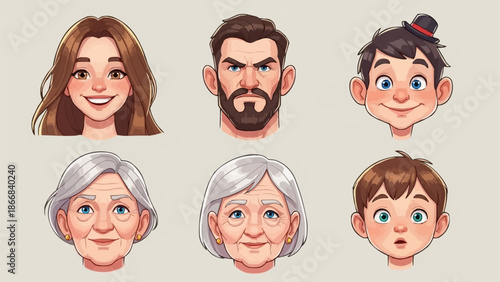 Diverse Family Portraits Representing Multiple Generations And Ages.