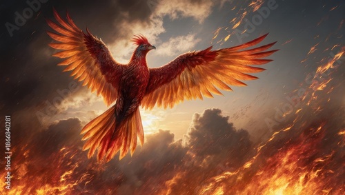 Phoenix Rising - A Fiery Bird Emerges from the Ashes.