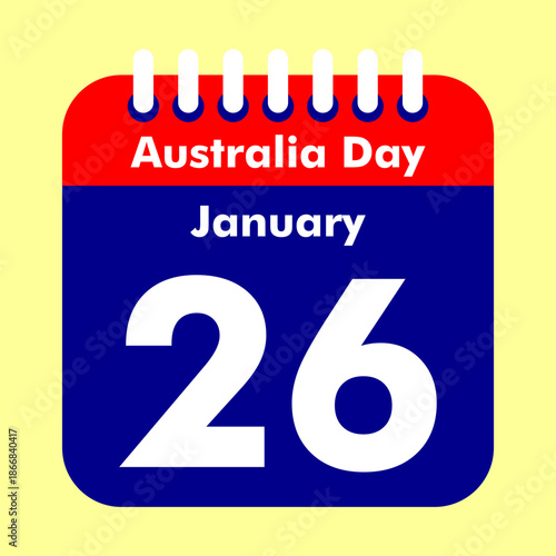 Australia Day Calendar Icon, January 26 Date Reminder, National Holiday Celebration with Australian Flag Colors Vector
