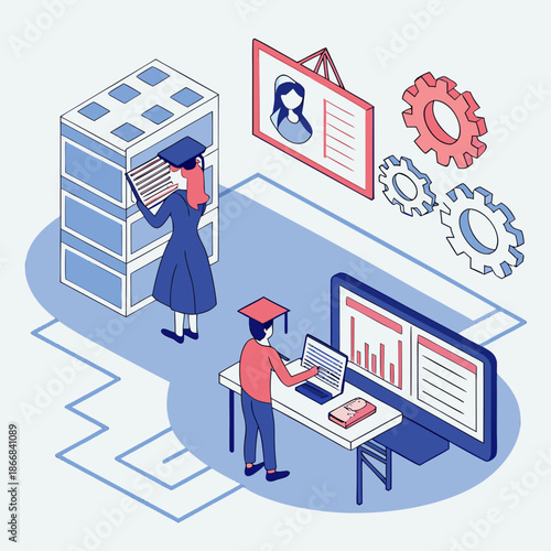 Students utilizing technology for academic research and data analysis in an educational setting