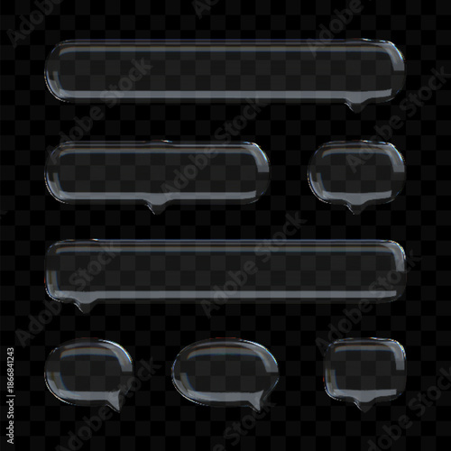 3D transparent glass chat bubble icon with refraction and holographic rainbow effect. Perfect for talk, message, or communication concepts.