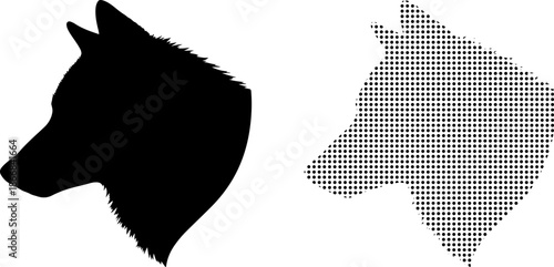 Dog silhouette and australia map made of dots