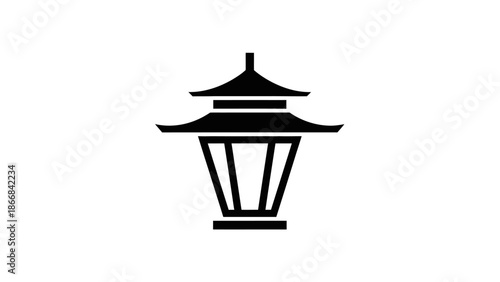 Simple black silhouette of a traditional Japanese lantern.