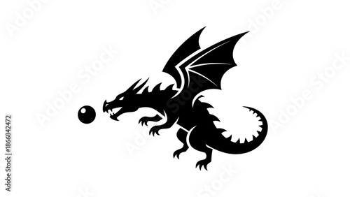 Black dragon silhouette playing with a ball.