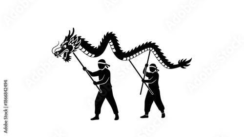 Traditional Chinese Dragon Dance Performance Silhouette.