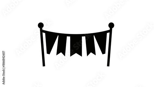 Simple black bunting flags on poles illustration.