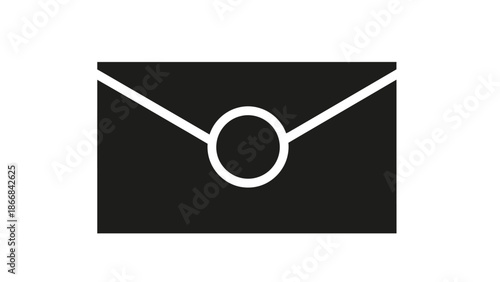 Simple black envelope icon with white seal on white background.