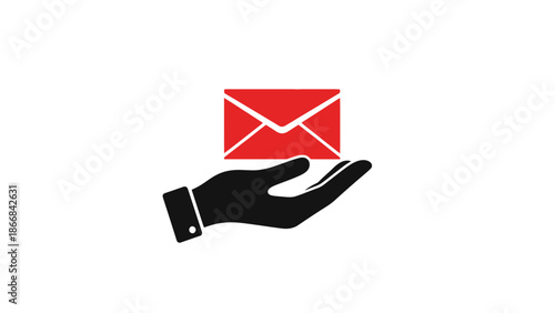 Hand holding red envelope with white letter icon.