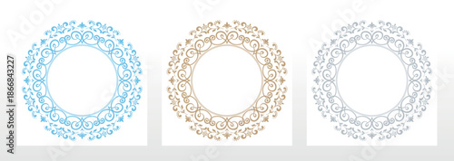 Set of decorative frames Elegant vector element for design in Eastern style, place for text. Floral colored borders. Lace illustration for invitations and greeting cards
