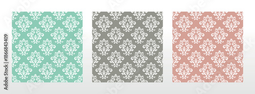 Wallpapers in the style of Baroque.. Set of colored floral ornaments. Seamless vector backgrounds Graphic patterns for fabric, wallpaper, packaging. Ornate Damask flower illustration